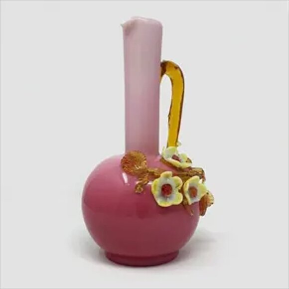 Victorian Stevens & Williams Peachblow Glass Ewer with Applied Flowers - Picture 5 of 8